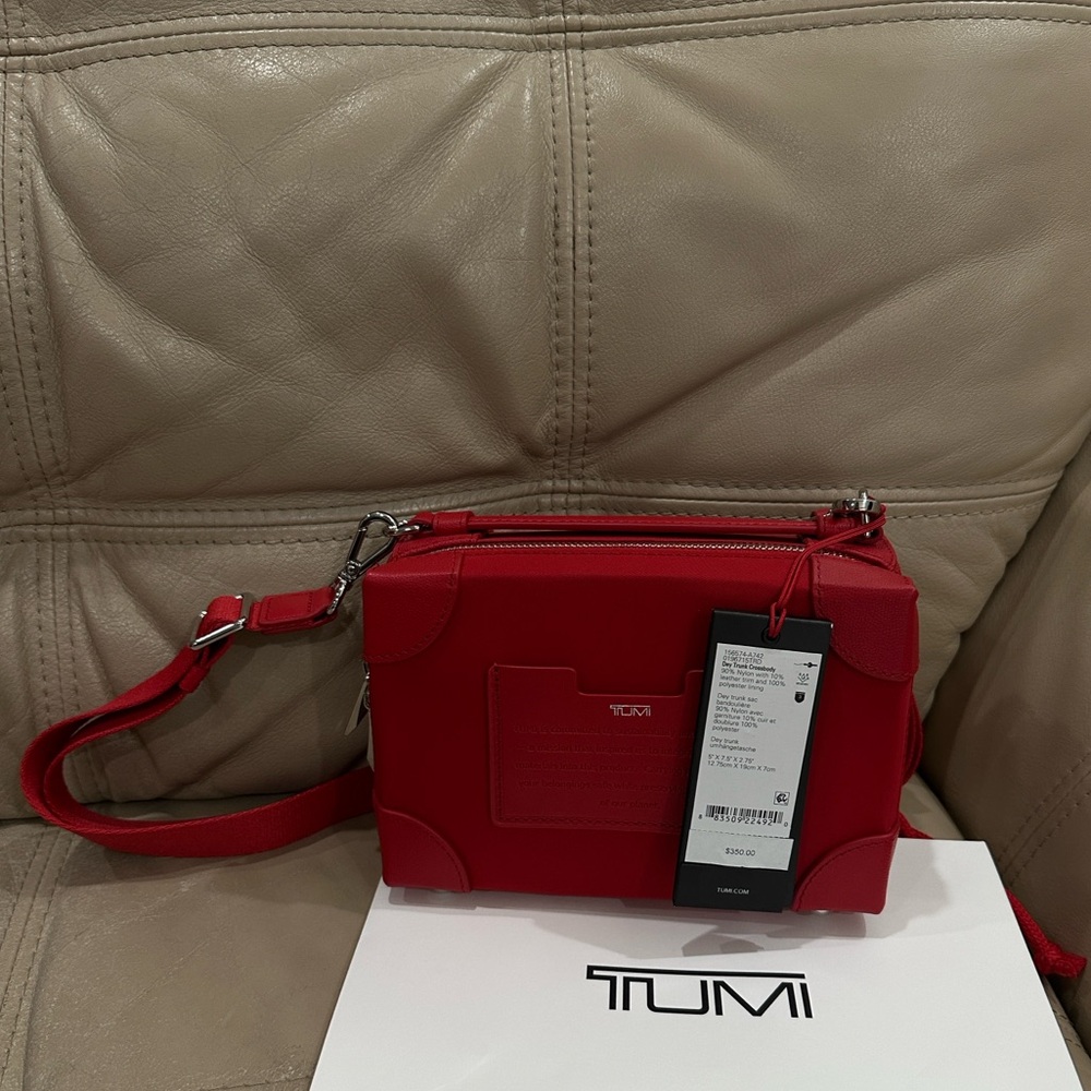 Brand New Tumi Dey Trunk Red Crossbody with Silver Hardware - Picture 8 of 10